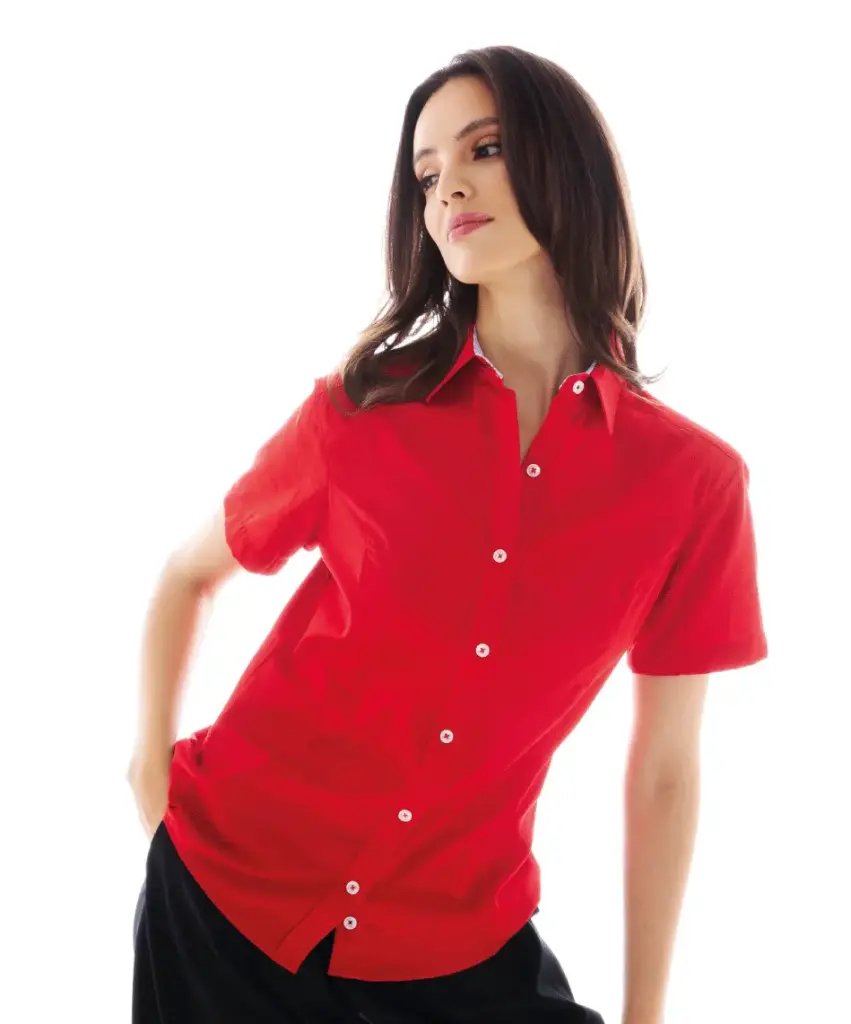 6000D Blusa de Gabardina Manga Corta para Dama