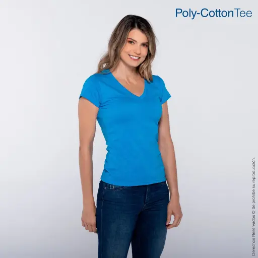 D0356 Playera Cuello V Manga Corta con Silueta para Dama
